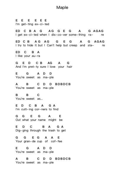 Maple Piano letter notes by Hayley Kiyoko - Arr.Beerthune