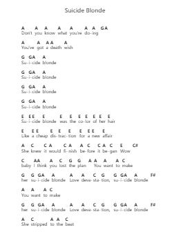 Suicide Blonde Piano letter notes by INXS - Arr.Bonrian Vanqe