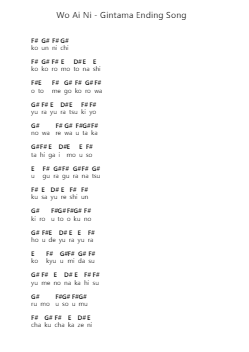 Wo Ai Ni - Gintama Ending Song Piano letter notes by Misc Cartoons - Arr.Phillen Gillpont