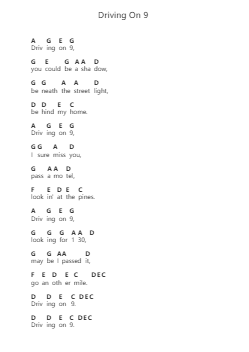 Driving On 9 Piano letter notes by The Breeders - Arr.Elroygale Whvan