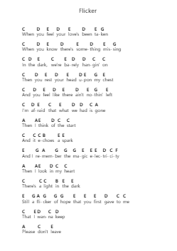 Flicker Piano letter notes by Niall Horan - Arr.O'Conbrooke