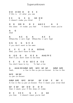 Superunknown Piano letter notes by Soundgarden - Arr.Rodblair