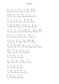 Circles Piano letter notes by P.O.D. - Arr.Manlass