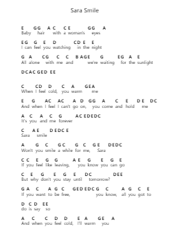 Sara Smile Piano letter notes by Hall & Oates - Arr.Baldcrane Steli