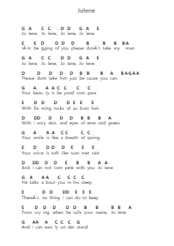 Jolene पियानो पत्र नोट्स द्वारा Dolly Parton - Arr.Hartepeare