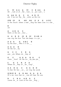 Eleanor Rigby Piano letter notes by Josh Turner - Arr.Boycehe