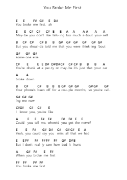 You Broke Me First Piano letter notes by Tate McRae - Arr.Fastsmith Sainsrel