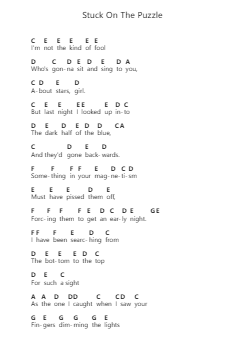 Stuck On The Puzzle Piano letter notes by Alex Turner - Arr.Hughlon