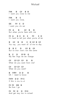 Mutual Piano letter notes by Shawn Mendes - Arr.Belbruce