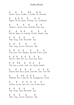Subculture Piano letter notes by Cockney Rejects - Arr.Egger Daveky