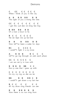 Demons Piano letter notes by The National - Arr.Gillnise