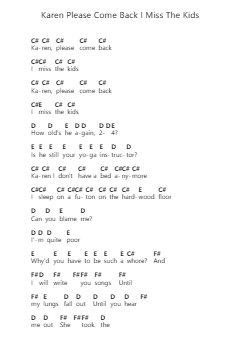 Karen Please Come Back I Miss The Kids Note letterarie per pianoforte di Wilbur Soot - Arr.Reyblume Poundtor
