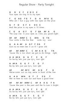 Regular Show - Party Tonight Notas de piano en letras por Misc Cartoons - Arr.Burnelett Loncil