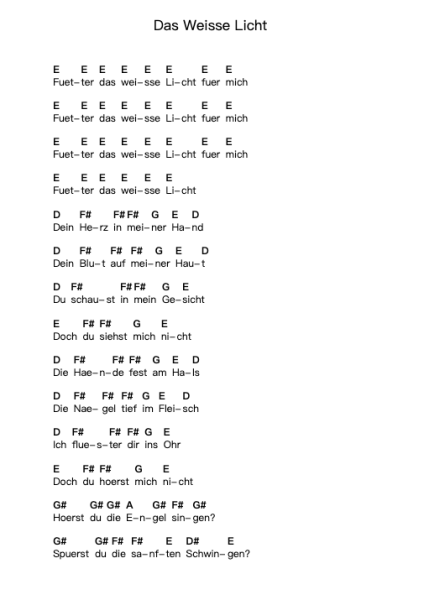 Das Weisse Licht Piano letter notes by OOMPH! - Arr.Ution Foxwer