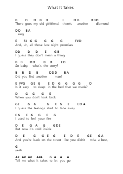 What It Takes Piano letter notes by Aerosmith - Arr.Linjane Barcox