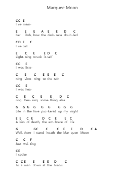Marquee Moon Piano letter notes by Television - Arr.Ellyle Hunrhys