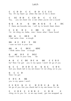 Latch Piano letter notes by Sam Smith - Arr.Lynchric