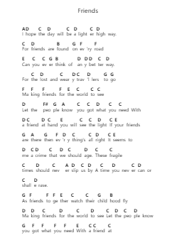 Friends Catatan huruf piano oleh Elton John - Arr.Minmeg Bobfax