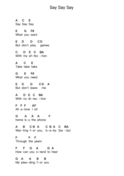 Say Say Say 鋼琴字母譜由 Paul McCartney - 編曲 Louisen Jusine