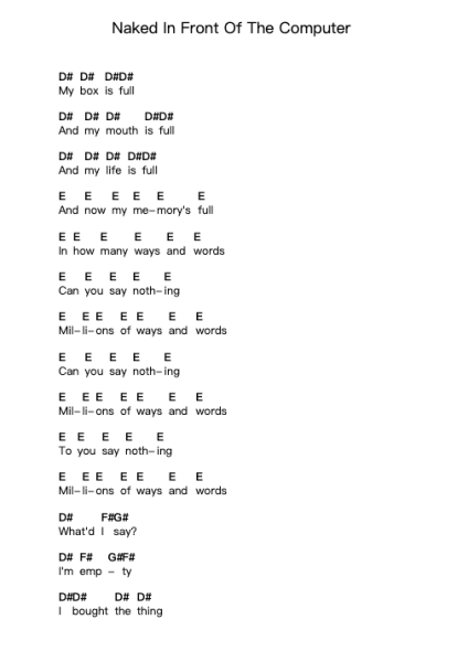 Naked In Front Of The Computer Piano letter notes by Faith No More - Arr.Kelthea