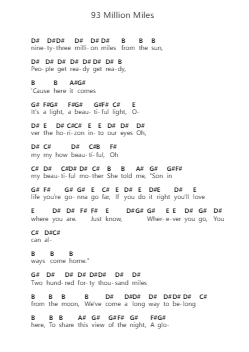 93 Million Miles पियानो पत्र नोट्स द्वारा Jason Mraz - Arr.Louann Bonpe
