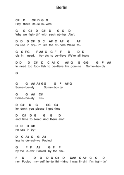 Berlin Piano letter noten van Black Rebel Motorcycle Club - Arr.Humbryce Vanral