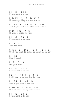 Im Your Man โน้ตตัวอักษรเปียโนโดย Leonard Cohen - Arr.Bilsa Montlaw