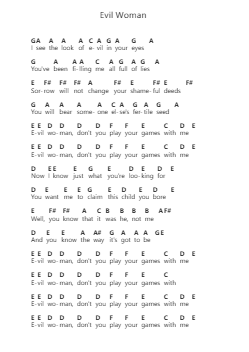 Evil Woman Nota surat piano oleh Black Sabbath - Arr.Maudky Clairebey