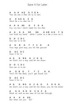 Save It For Later Notas de piano en letras por The Beat (The English Beat) - Arr.Egger Daveky