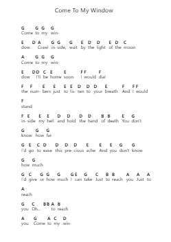 Come To My Window 鋼琴字母譜由 Melissa Etheridge - 編曲 Duttcash Cornie