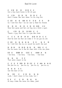 Bad At Love Piano letter notes by Halsey - Arr.Jerhue