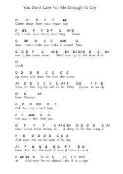 You Dont Care For Me Enough To Cry Piano letter notes by John Moreland - Arr.Jillcooke Murday