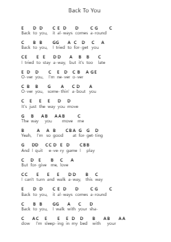 Back To You Piano letter notes by John Mayer - Arr.Diapenn