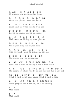 Mad World Nota surat piano oleh Tears For Fears - Arr.Payrusk