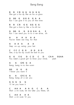 Bang Bang Piano letter notes by Jessie J - Arr.Danchi