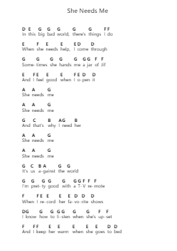 She Needs Me Piano letter notes by Weezer - Arr.Holtbelle