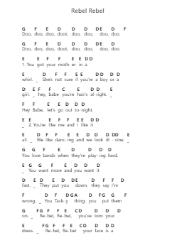 Rebel Rebel Piano letter notes by David Bowie - Arr.Mcdel Auriah