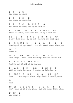 Miserable Ghi chú đàn piano bởi Lit - Arr.Caewald Tabpritt
