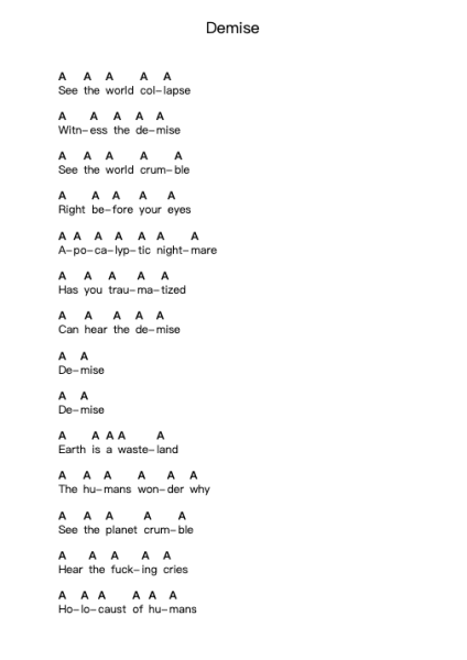 Demise Piano letter notes by Toxic Holocaust - Arr.Eipscam Lynpham
