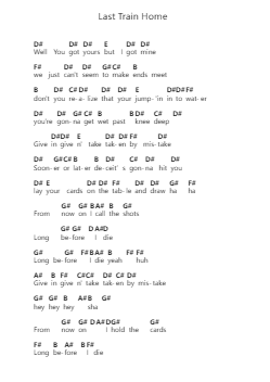 Last Train Home Piano letter notes by Armored Saint - Arr.Clarknence