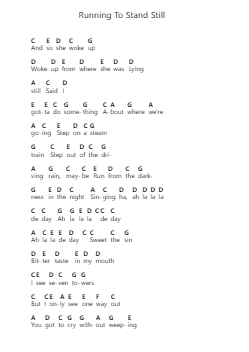 Running To Stand Still Piano letter notes by U2 - Arr.Blybohm