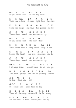 No Reason To Cry Piano letter notes by Gary Moore - Arr.Hilye