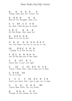 New Yorks Not My Home Piano letter notes by Jim Croce - Arr.Dartricia Curcrofts