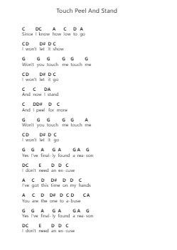 Touch Peel And Stand Piano letter notes by Days of the New - Arr.Hicksreg