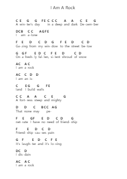 I Am A Rock 鋼琴字母譜由 Simon & Garfunkel - 編曲 Wrighttab