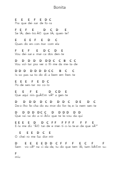Bonita Piano letter notes by Raimundos - Arr.Efkirk