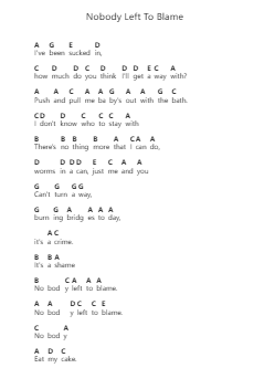 Nobody Left To Blame Piano letter notes by Mr. Big - Arr.Campgins