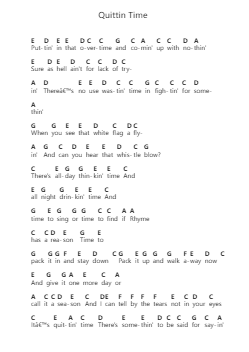 Quittin Time Ноты для пиано в буквенном формате от Morgan Wallen - Arr.Hudfitch Terleign