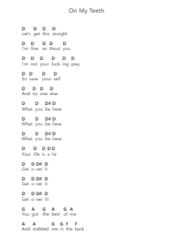 On My Teeth Piano letter notes by Underoath - Arr.Stelgil Kaycia