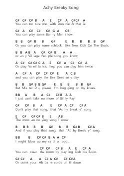 Achy Breaky Song Piano letter notes by "Weird Al" Yankovic - Arr.Bardries Popelroy
